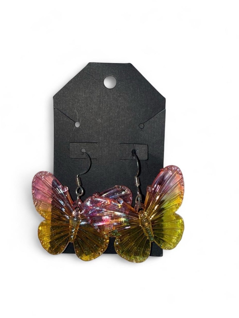 Iridescent Pink & Yellow Butterfly Dangle Earrings